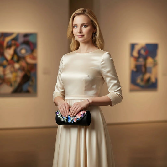 Black Mulberry Silk Su Embroidery Floral Evening Clutch