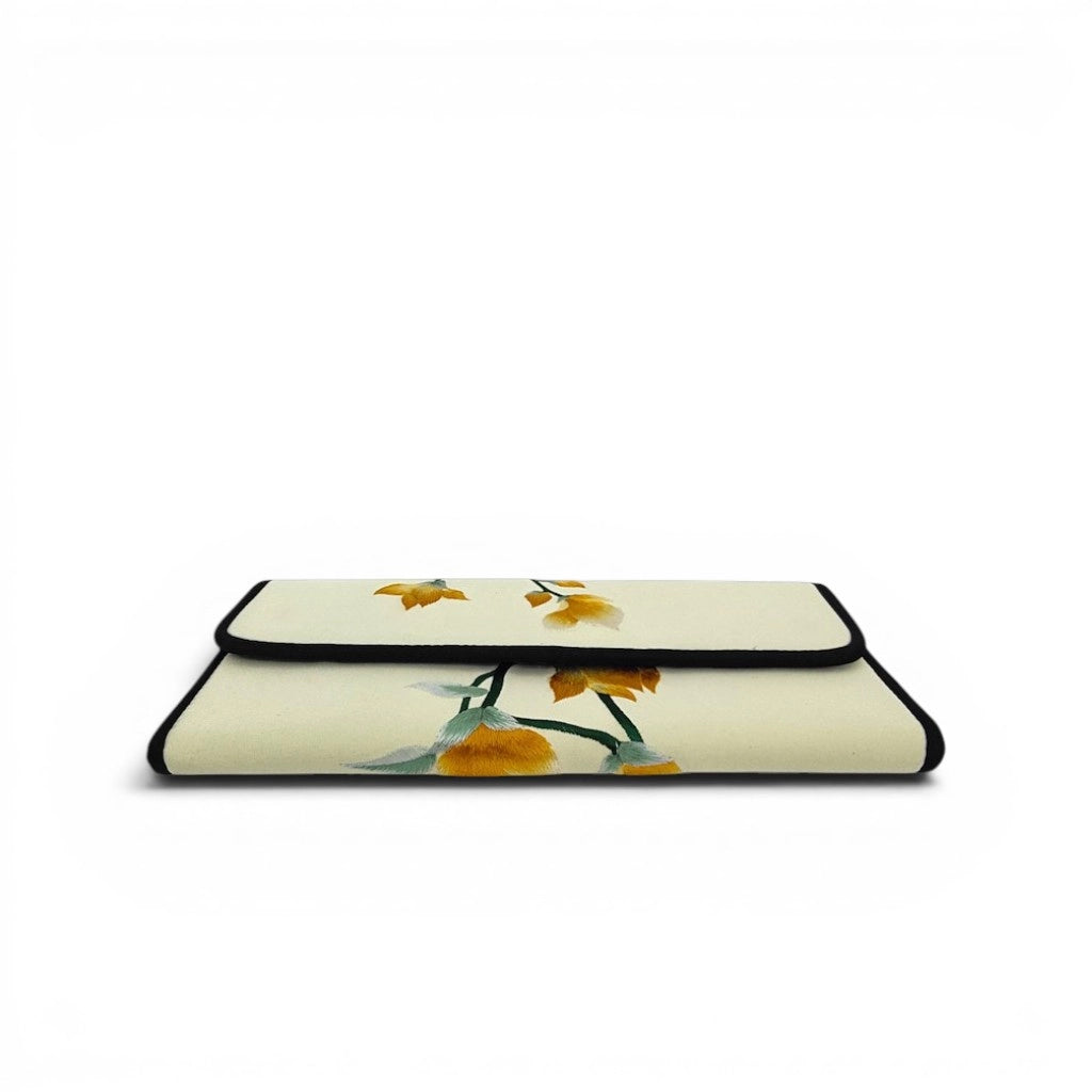 Mulberry Silk Su Embroidery Long Wallet | Magnolia Flower (Yulan) Design