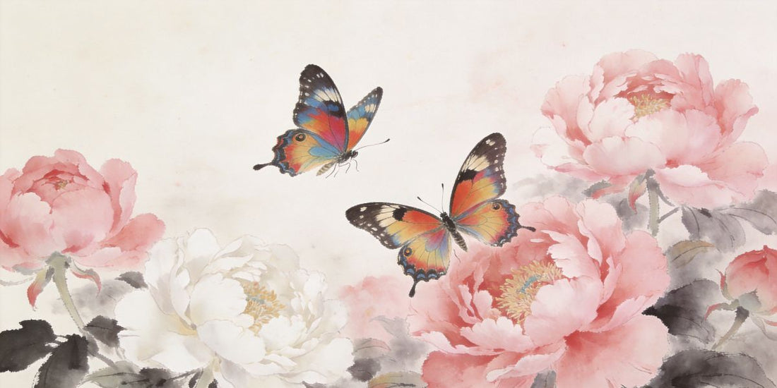 Chinese butterfly culture peony banner