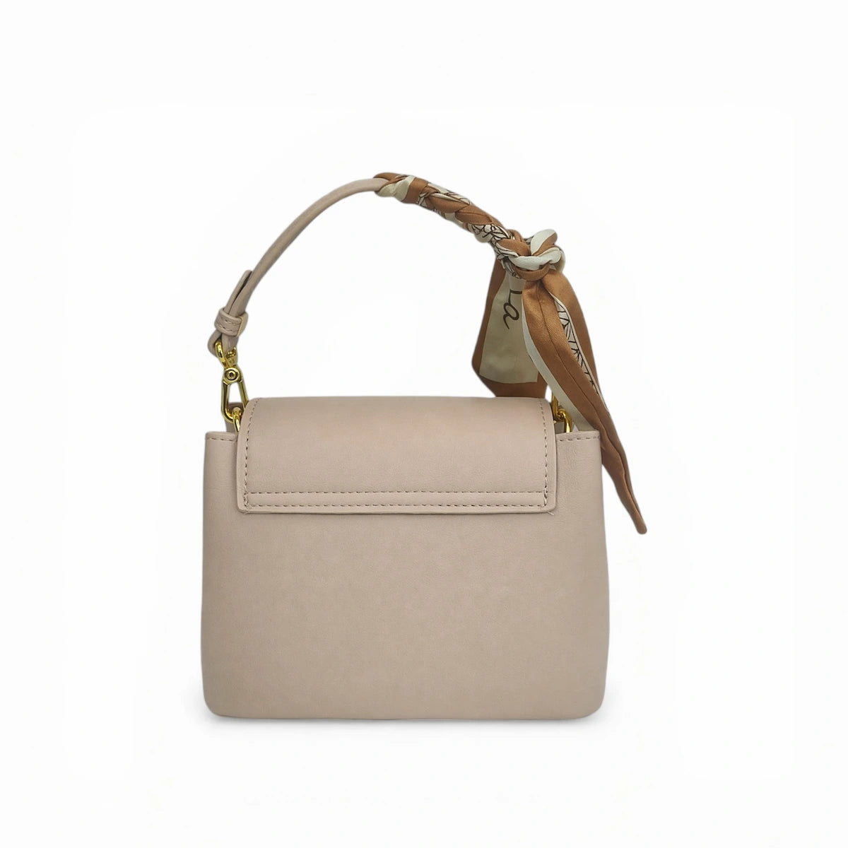 Beige PU Leather Vintage Floral Embroidered Crossbody Handbag with Decorative Silk Scarf
