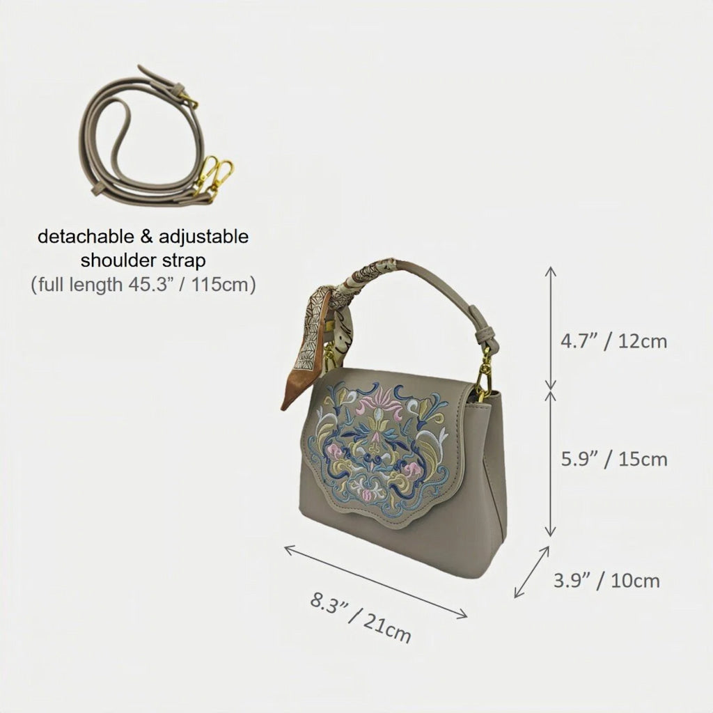 Chinese-vintage-interlock-branch-embroidered-crossbody-bag-PU-leather-with-scarf-dimension