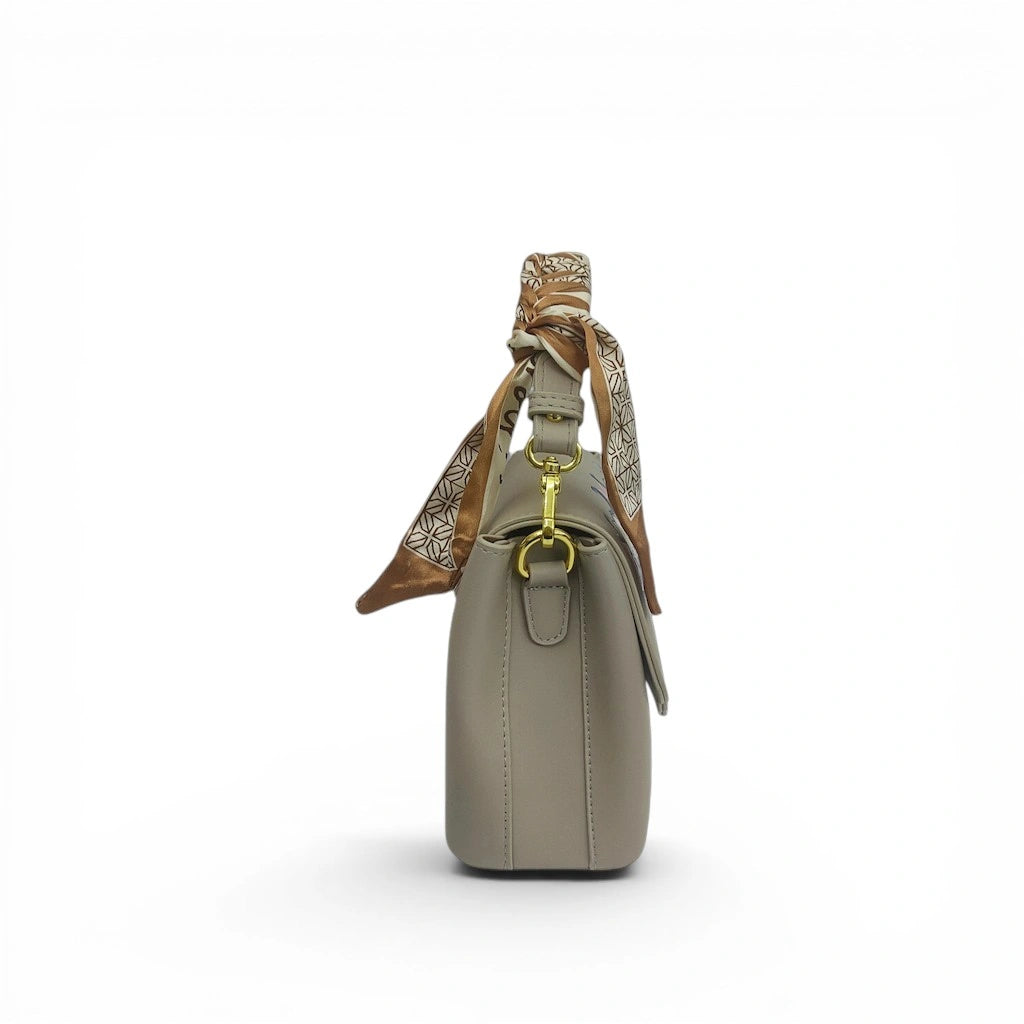 Embroidered Floral Crossbody Bag for Women – Oriental Art Beige PU Leather with Scarf