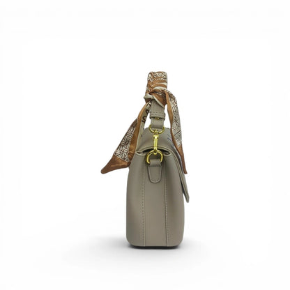 Embroidered Floral Crossbody Bag for Women – Oriental Art Beige PU Leather with Scarf
