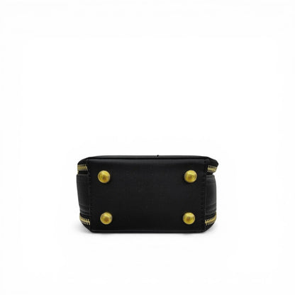 Chinese Auspicious Floral Round Crossbody Bag | Black PU Leather Handbag