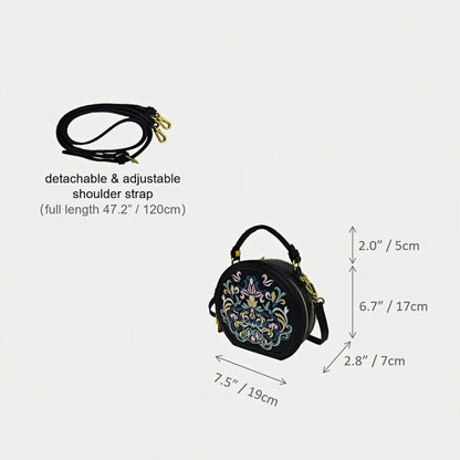 Chinese-vintage-interlock-branch-embroidered-crossbody-circle-bag-PU-leather-dimension