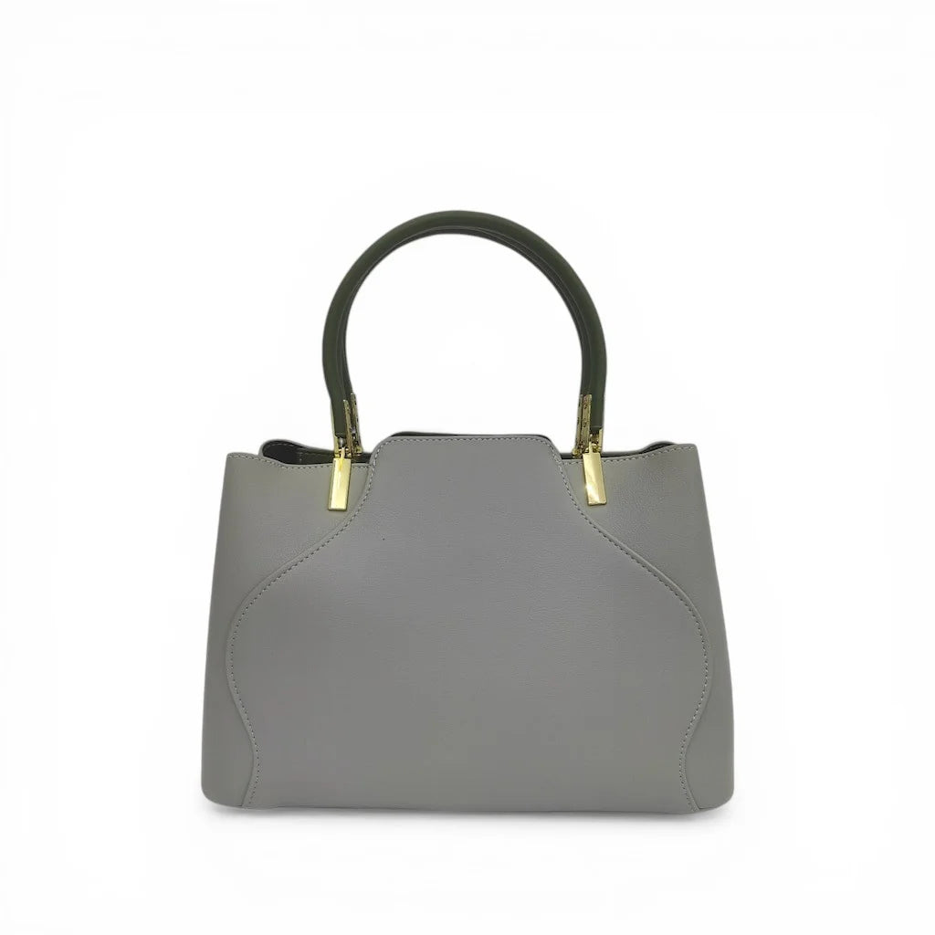 Gray Embroidered Crossbody Bag | PU Leather Tote with Lotus & Cloud Pattern