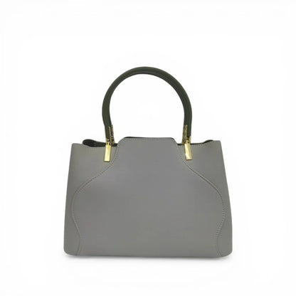 Gray Embroidered Crossbody Bag | PU Leather Tote with Lotus & Cloud Pattern