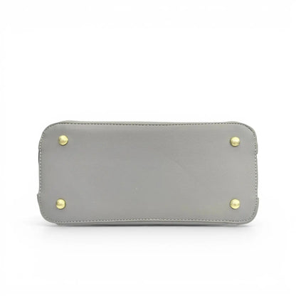 Gray Embroidered Crossbody Bag | PU Leather Tote with Lotus & Cloud Pattern