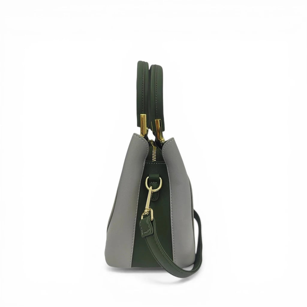 Gray Embroidered Crossbody Bag | PU Leather Tote with Lotus & Cloud Pattern