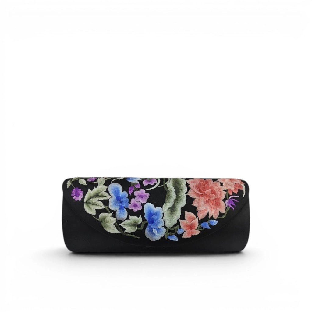 Black Mulberry Silk Su Embroidery Floral Evening Clutch