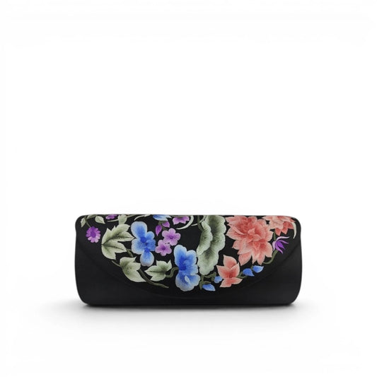 Black Mulberry Silk Su Embroidery Floral Evening Clutch