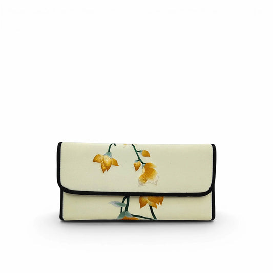 Mulberry Silk Su Embroidery Long Wallet | Magnolia Flower (Yulan) Design