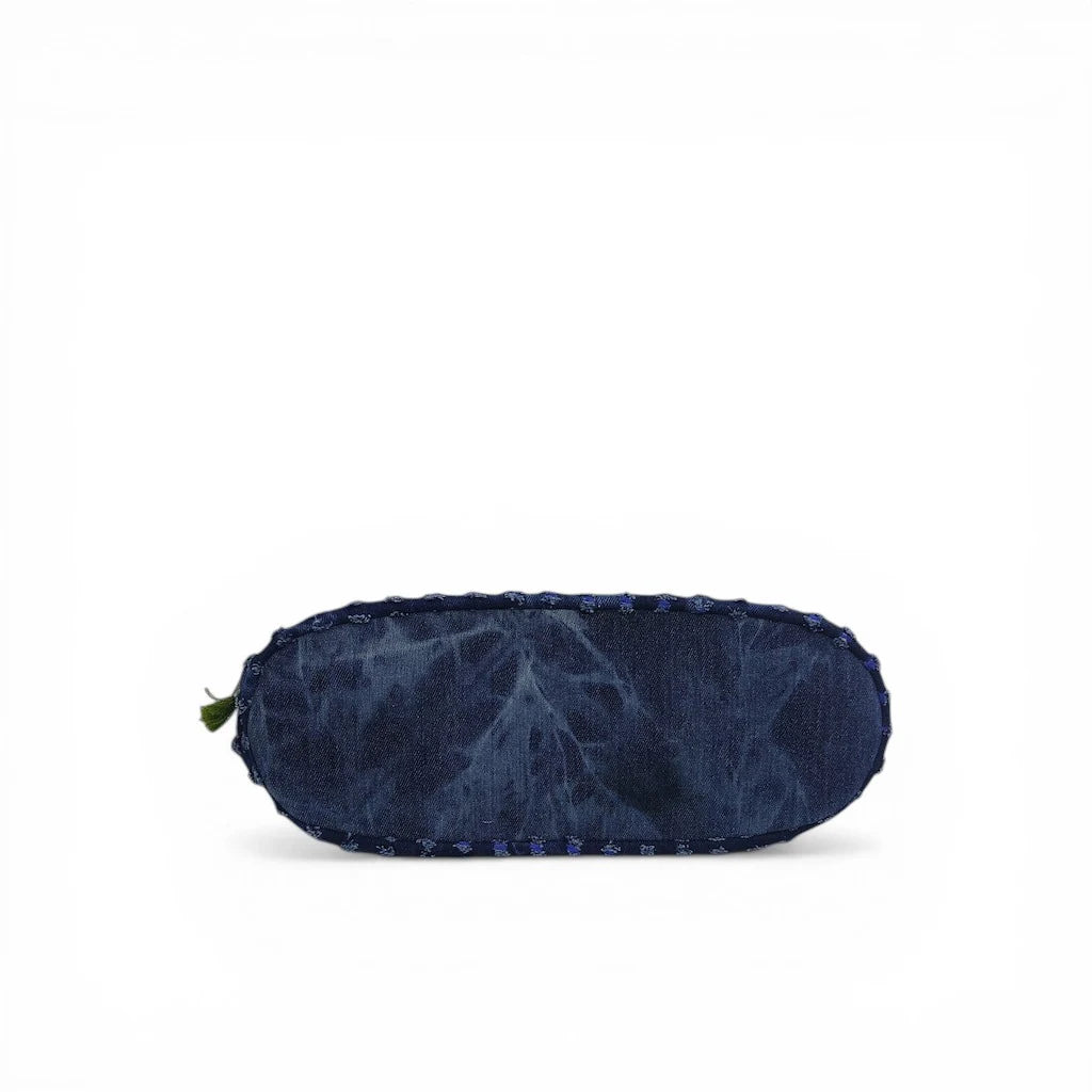 Tie-Dye Denim Phoenix Embroidered Tote Bag with Tassels