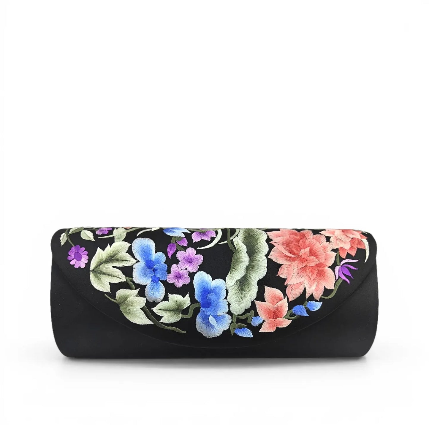 Vintage Black Su Embroidery Floral Mulberry Silk Evening Clutch Bag