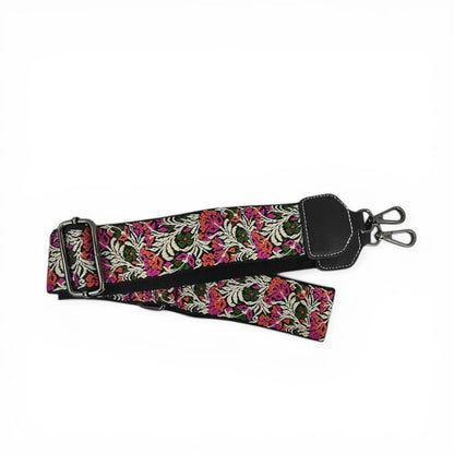 Black Floral Embroidered Saddle Crossbody Bag | Geometric Pattern PU Leather Purse
