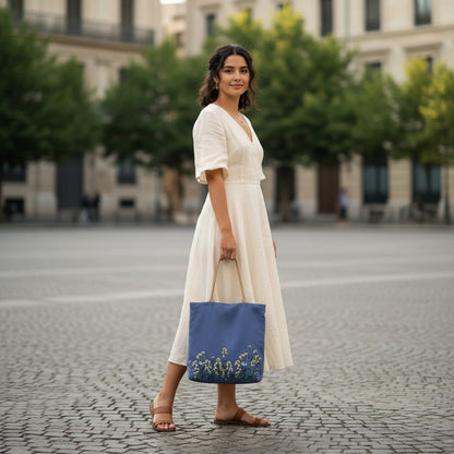 Floral Embroidered Canvas Tote Bag