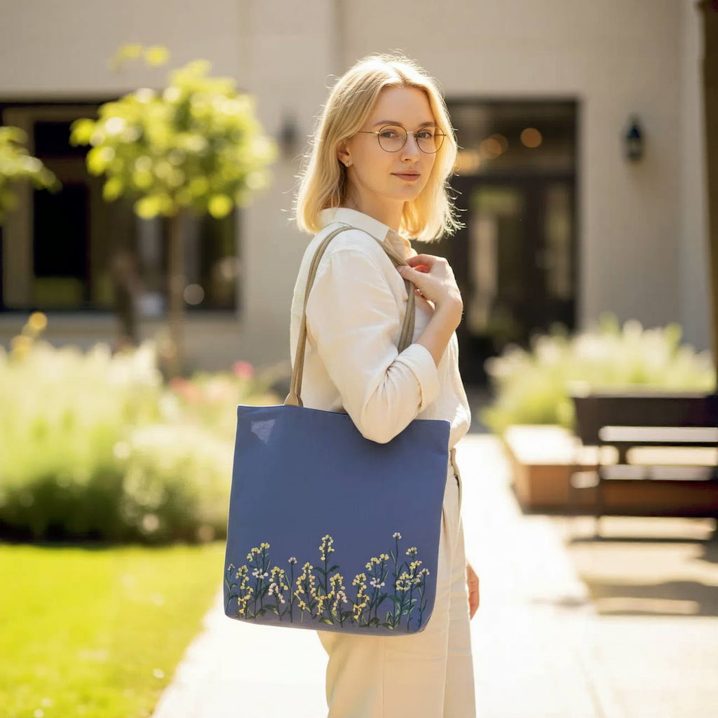 Floral Embroidered Canvas Tote Bag