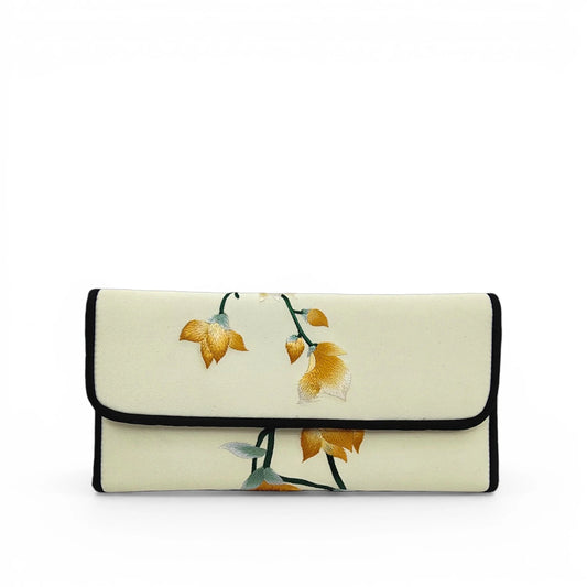 Su Embroidery Golden Magnolia Yulan Mulberry Silk Long Wallet for Women