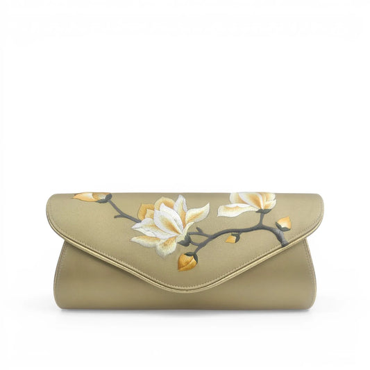 Su Embroidery Vintage Magnolia Mulberry Silk Women Clutch Evening Bag with Detachable Chain