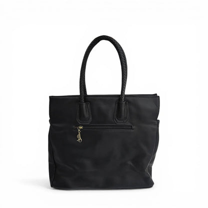 Black Ethnic Butterfly Embroidered Tote Bag | PU Leather with Chinese Knot Accents