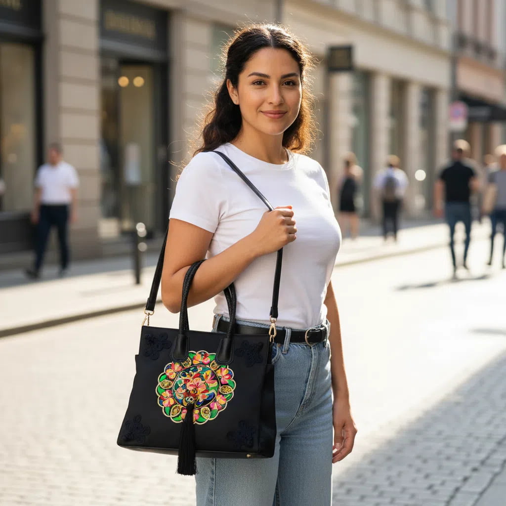 vintage-butterfly-pattern-embroidered-tote-bag-with-tassels-model-image