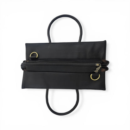 Black Ethnic Butterfly Embroidered Tote Bag | PU Leather with Chinese Knot Accents