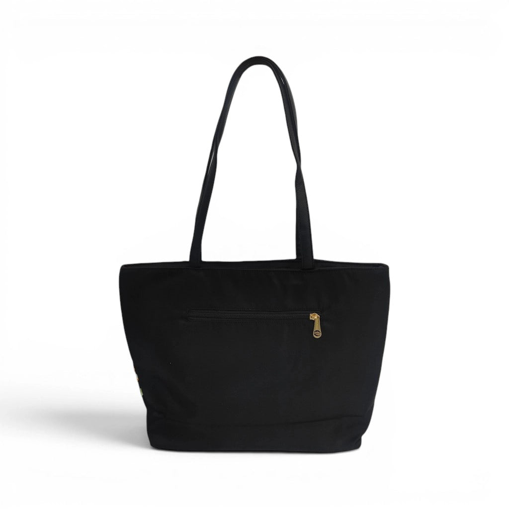 Black Nylon Tote with Ethnic Floral & Butterfly Embroidery