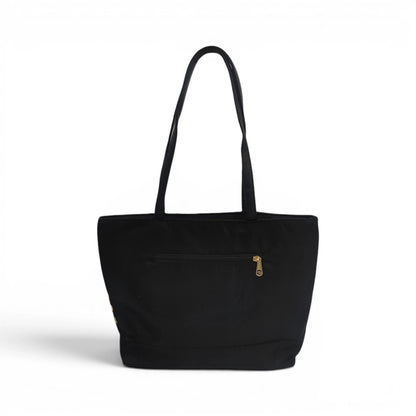 Black Nylon Tote with Ethnic Floral & Butterfly Embroidery