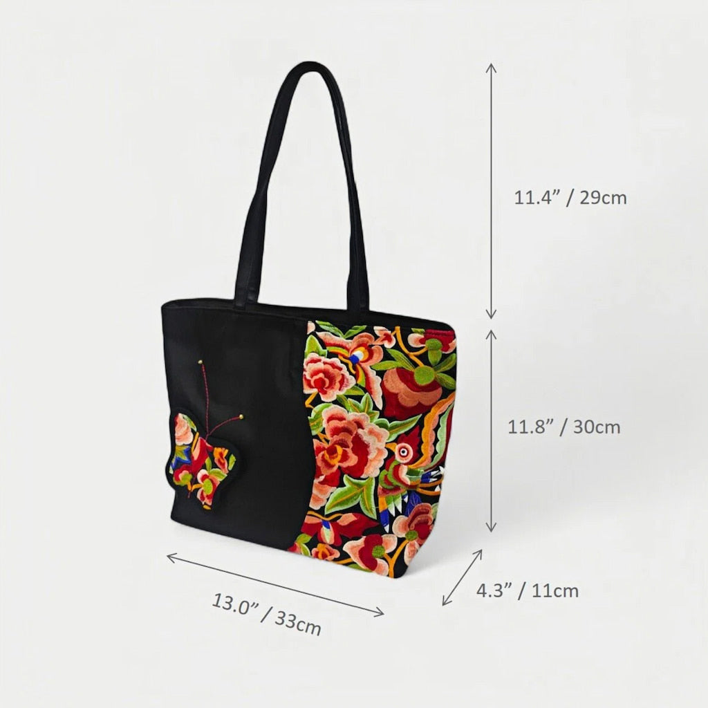 vintage-embroidered-nylon-tote-bag-with-floral-and-butterfly-pattern-dimension