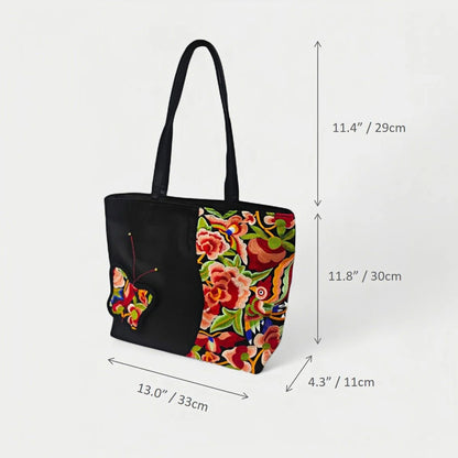 vintage-embroidered-nylon-tote-bag-with-floral-and-butterfly-pattern-dimension