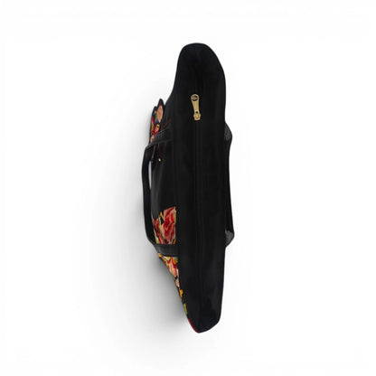 Black Nylon Tote with Ethnic Floral & Butterfly Embroidery