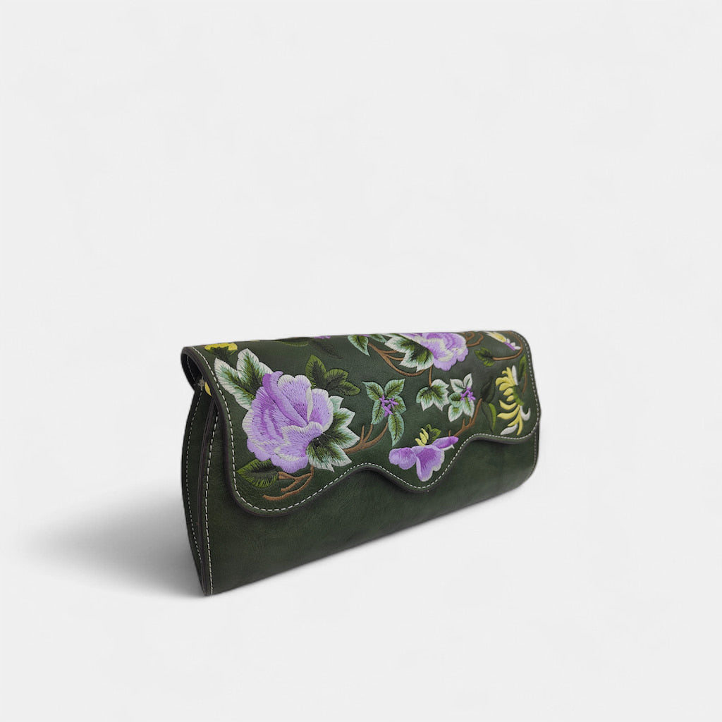 vintage-floral-embroidered-women-clutch-and-crossbody-bag-PU-leather-left-front-green