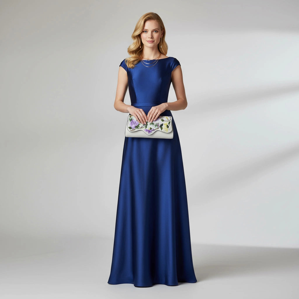 Peony Floral Embroidered PU Leather Clutch Crossbody Bag