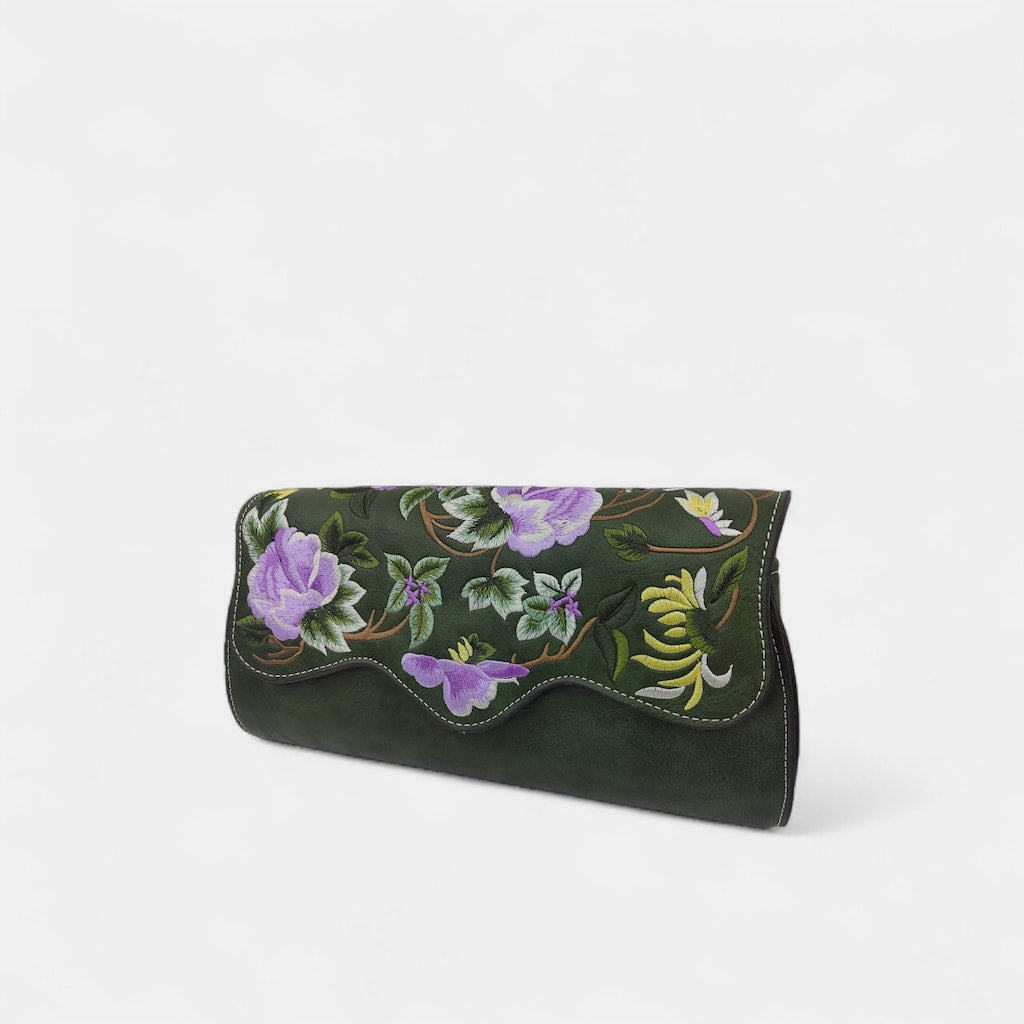 vintage-floral-embroidered-women-clutch-and-crossbody-bag-PU-leather-right-front-green