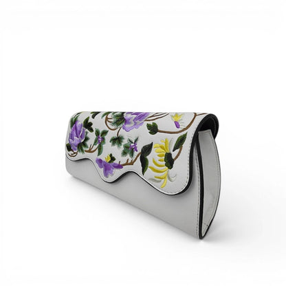 Peony Floral Embroidered PU Leather Clutch Crossbody Bag