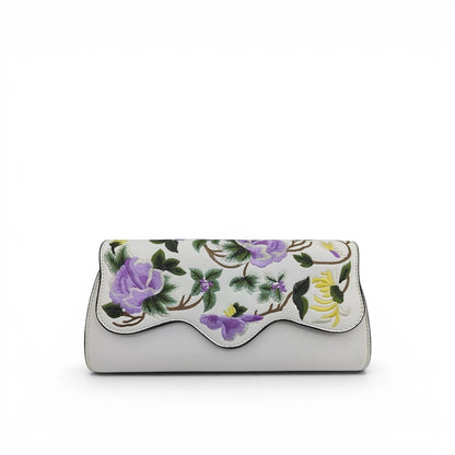Peony Floral Embroidered PU Leather Clutch Crossbody Bag