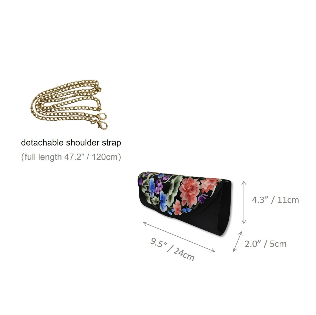 Black Mulberry Silk Su Embroidery Floral Evening Clutch