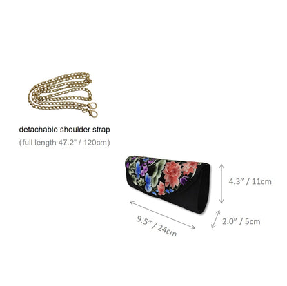 Black Mulberry Silk Su Embroidery Floral Evening Clutch