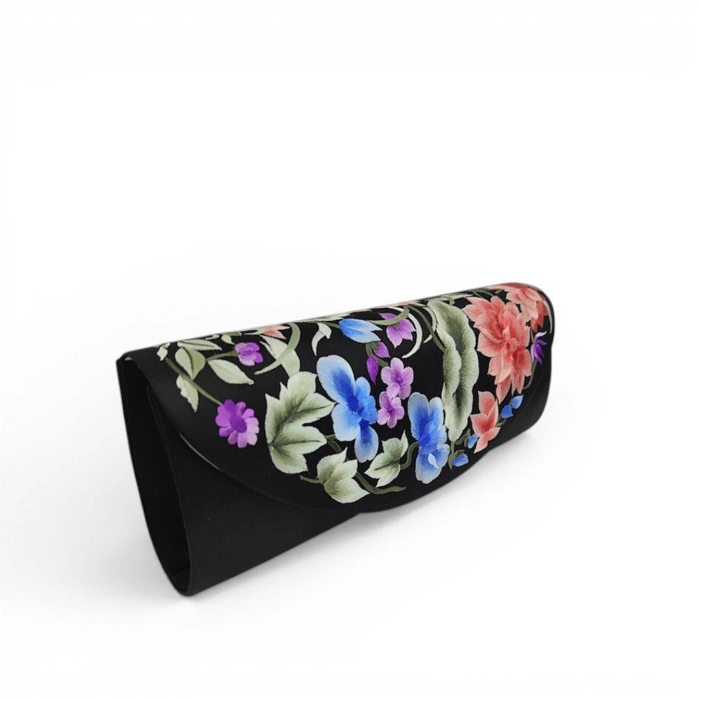 Black Mulberry Silk Su Embroidery Floral Evening Clutch