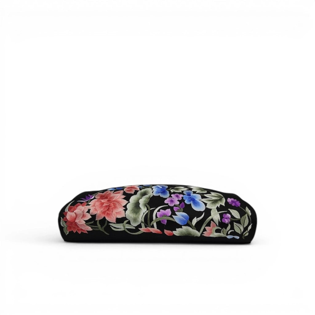 Black Mulberry Silk Su Embroidery Floral Evening Clutch