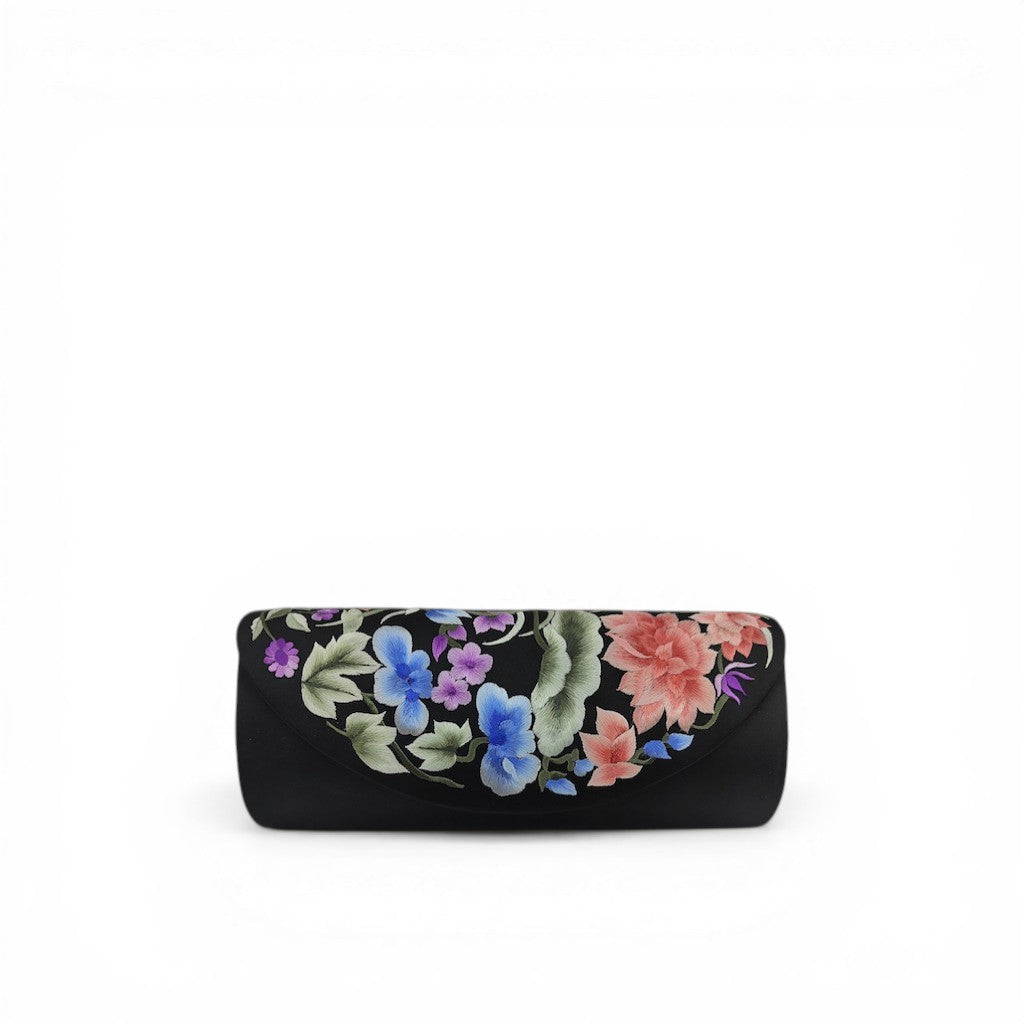 Black Mulberry Silk Su Embroidery Floral Evening Clutch