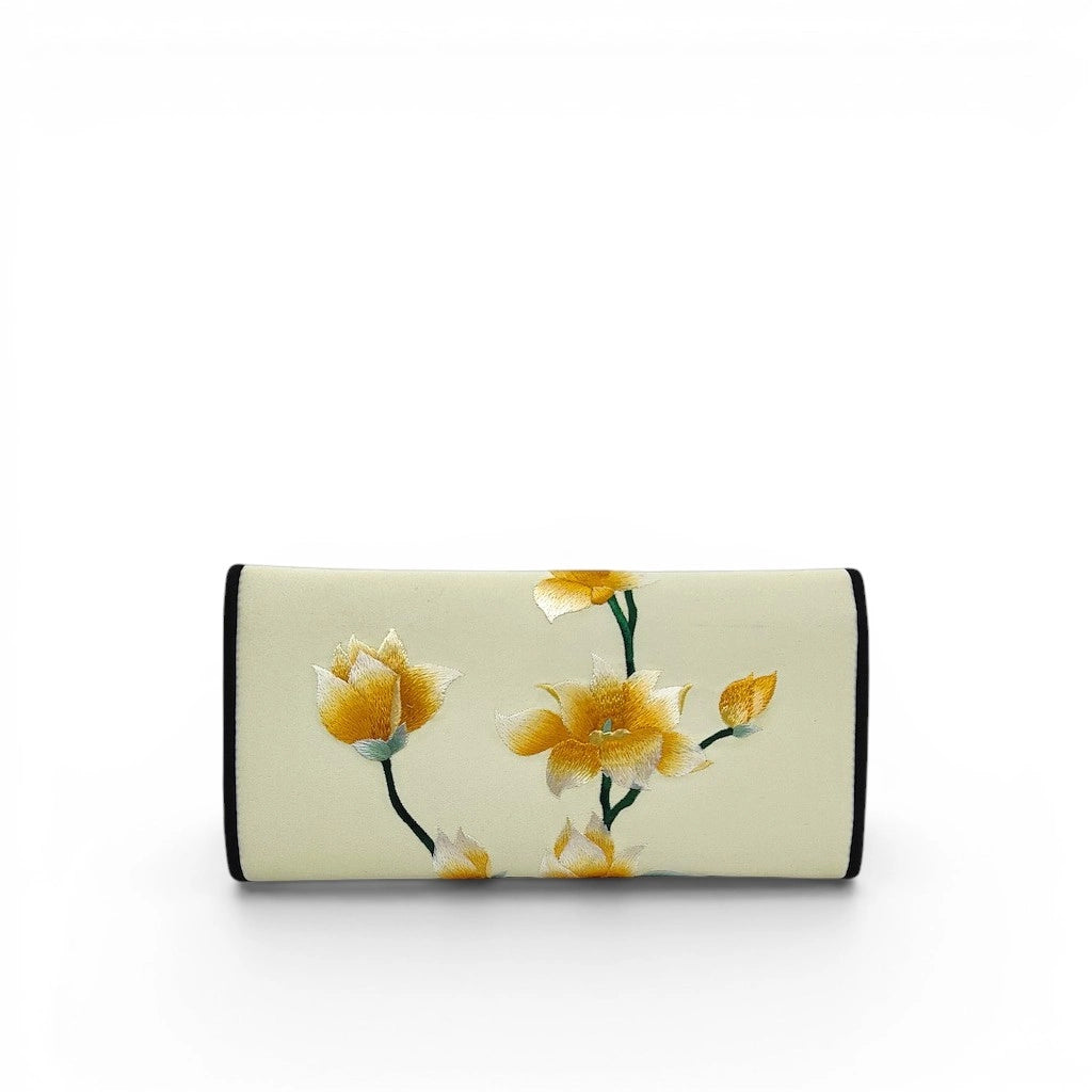 Mulberry Silk Su Embroidery Long Wallet | Magnolia Flower (Yulan) Design