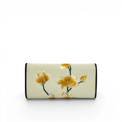 Mulberry Silk Su Embroidery Long Wallet | Magnolia Flower (Yulan) Design
