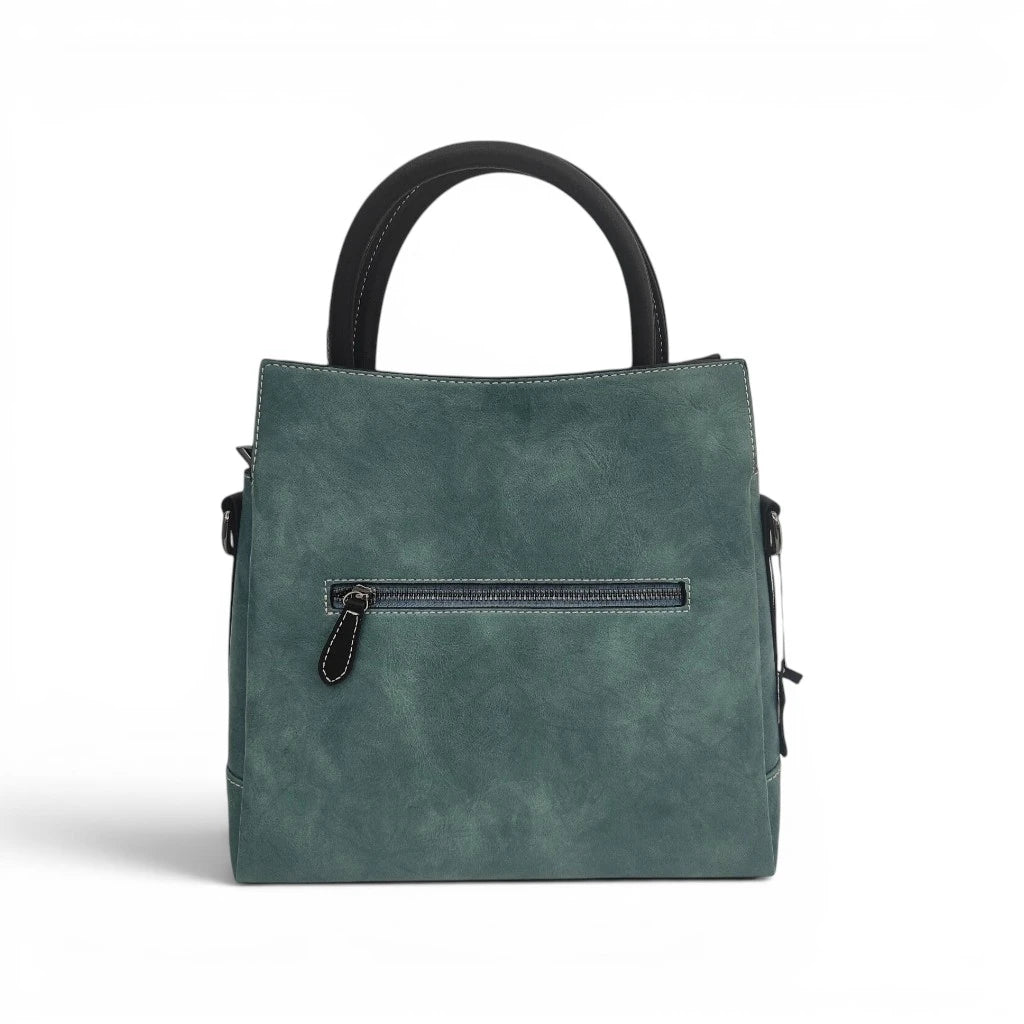 Vintage Peony Flower Embroidered PU Leather Tote Bag