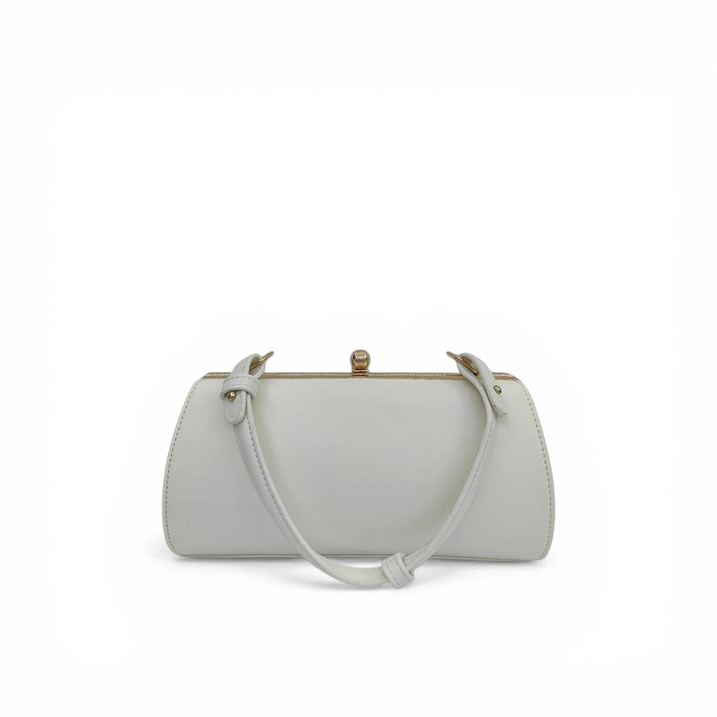 White Vintage Embroidered Peony Frame Clutch Bag with Tassel