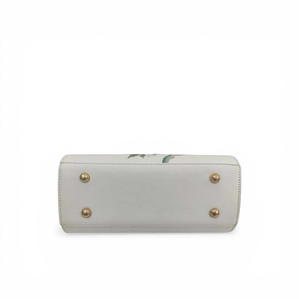 White Vintage Embroidered Peony Frame Clutch Bag with Tassel