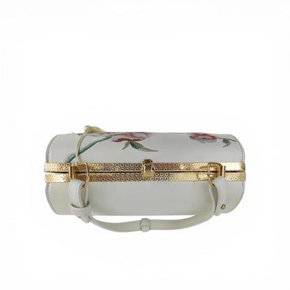 White Vintage Embroidered Peony Frame Clutch Bag with Tassel