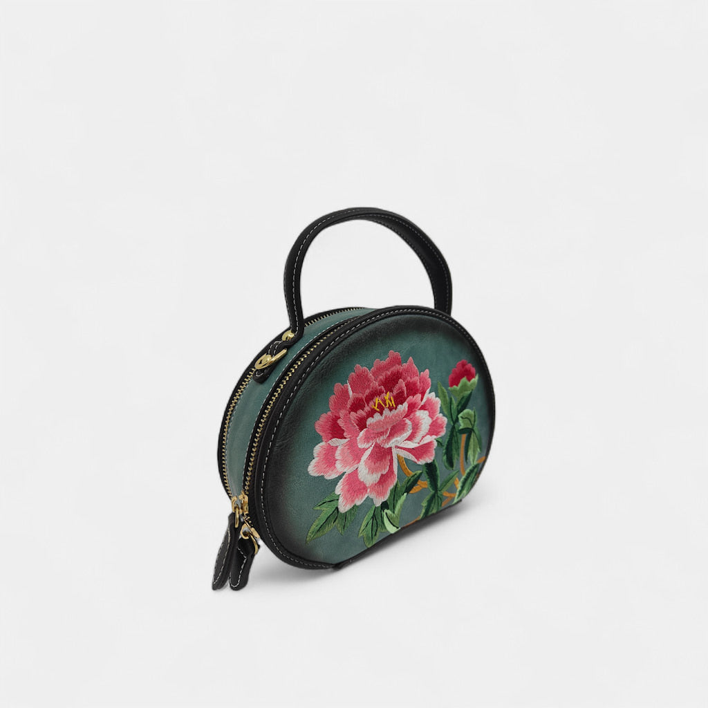 vintage-peony-embroidered-women-crossbody-circle-bag-PU-leather-left-front