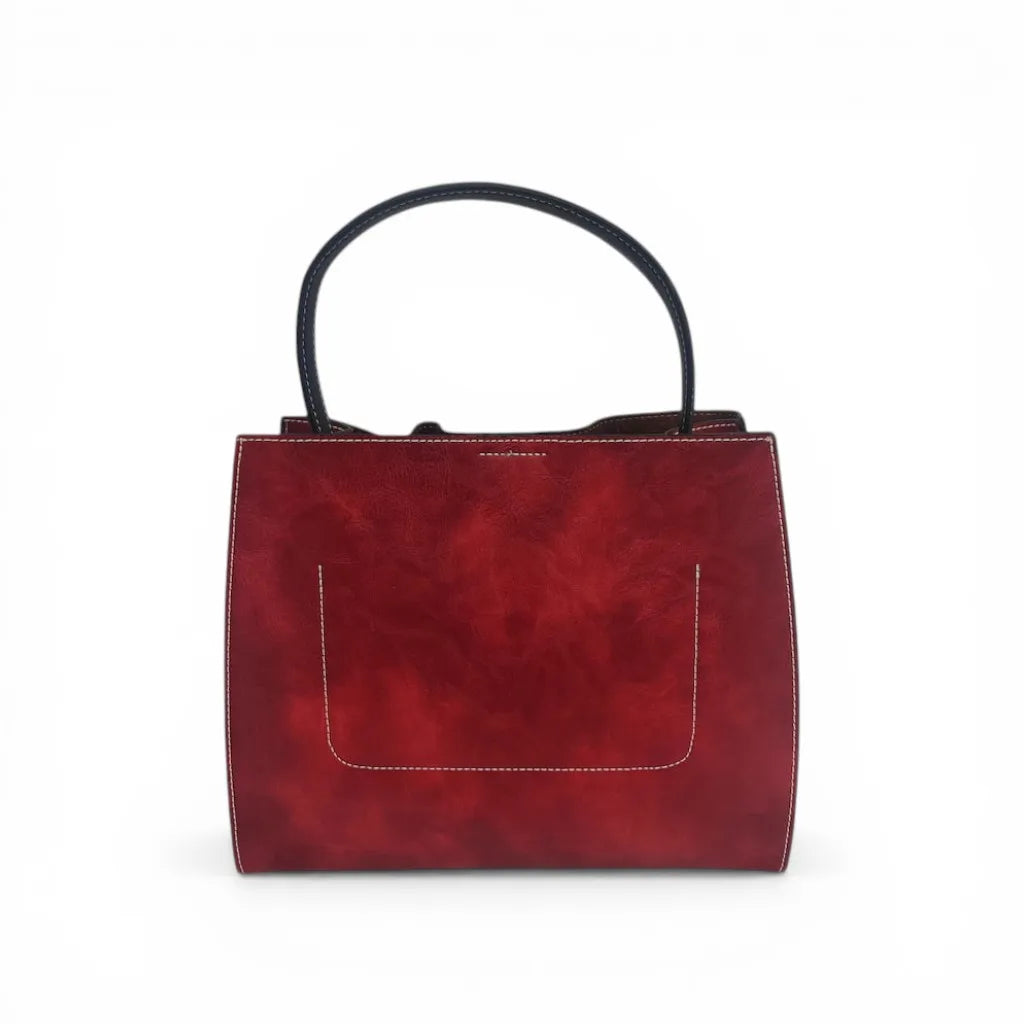 Vintage Floral Embroidered Tote Bag | Red Peony PU Leather