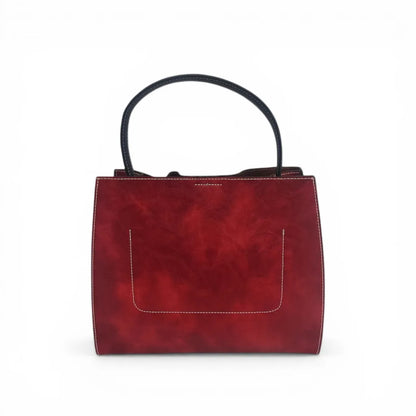 Vintage Floral Embroidered Tote Bag | Red Peony PU Leather